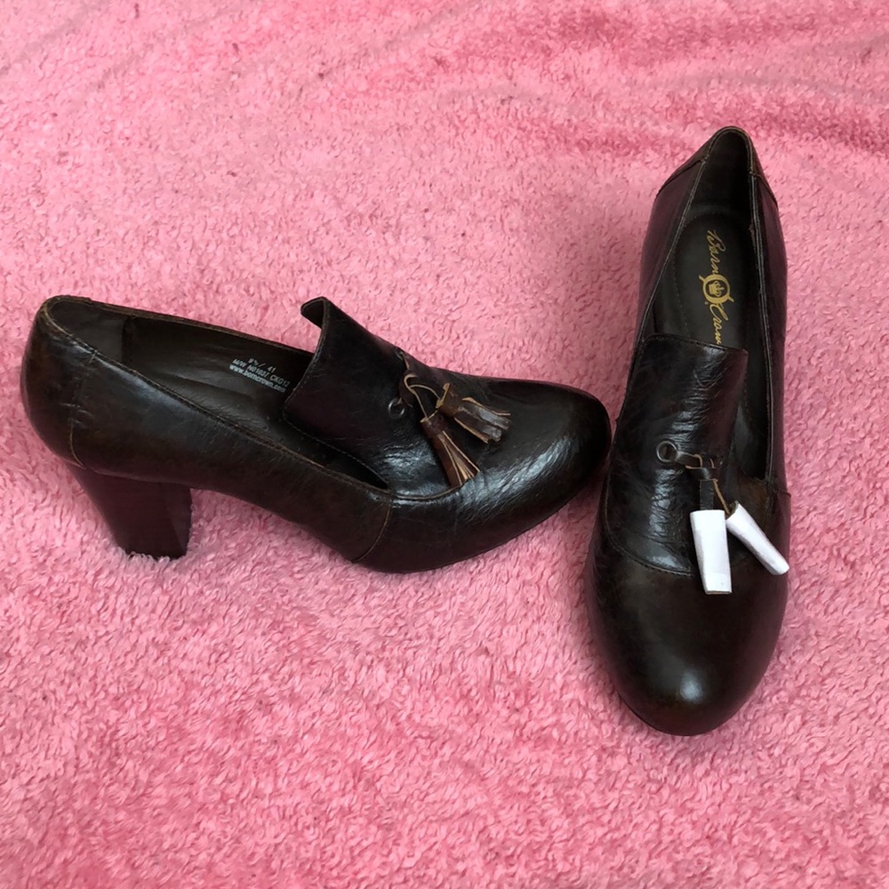Born Crown Brown Leather Tassel Heels 9.5